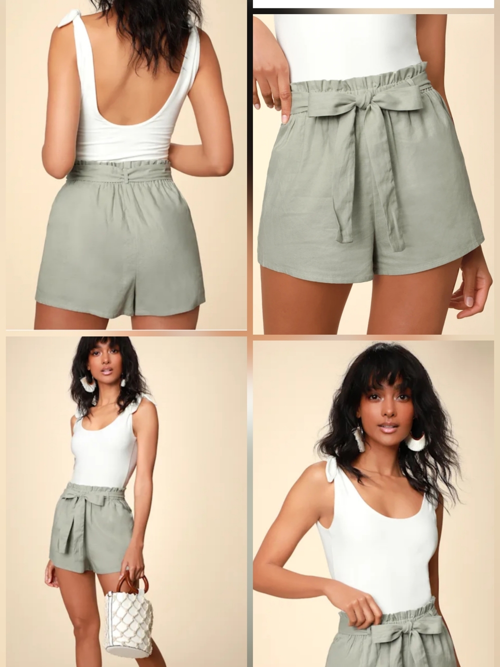 Lulu's Jemima Sage Green High-Waist Paperbag Tie-Belt Shorts